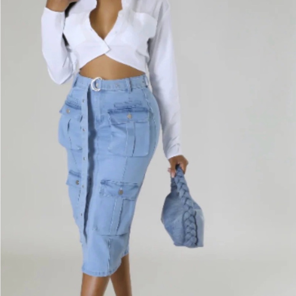 High waist stretch cargo skirt (belted)